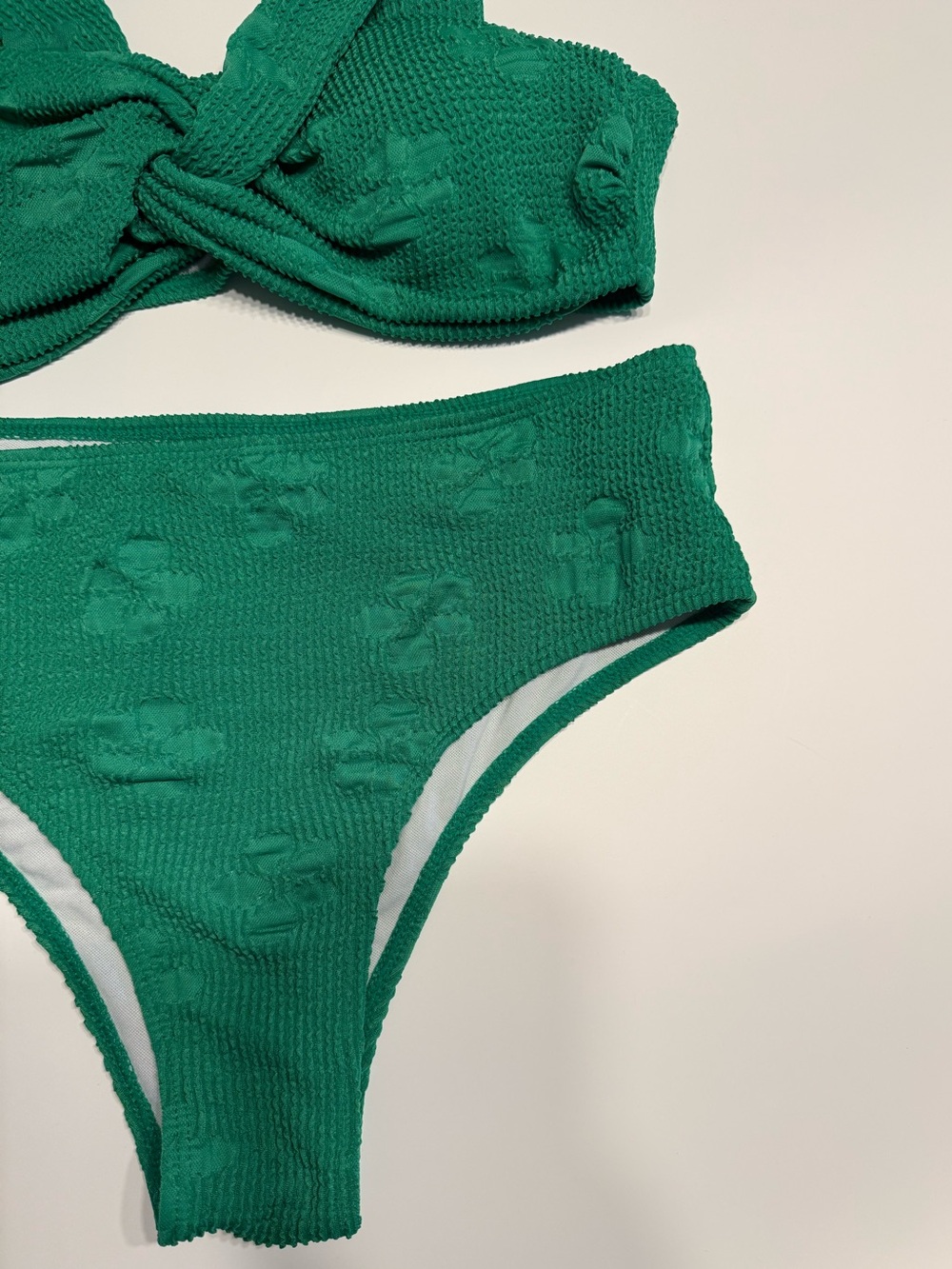 SHEIN Kelly Green Textured Jacquard Floral High Waist Bikini Set Resortwear Lg - Picture 3 of 6